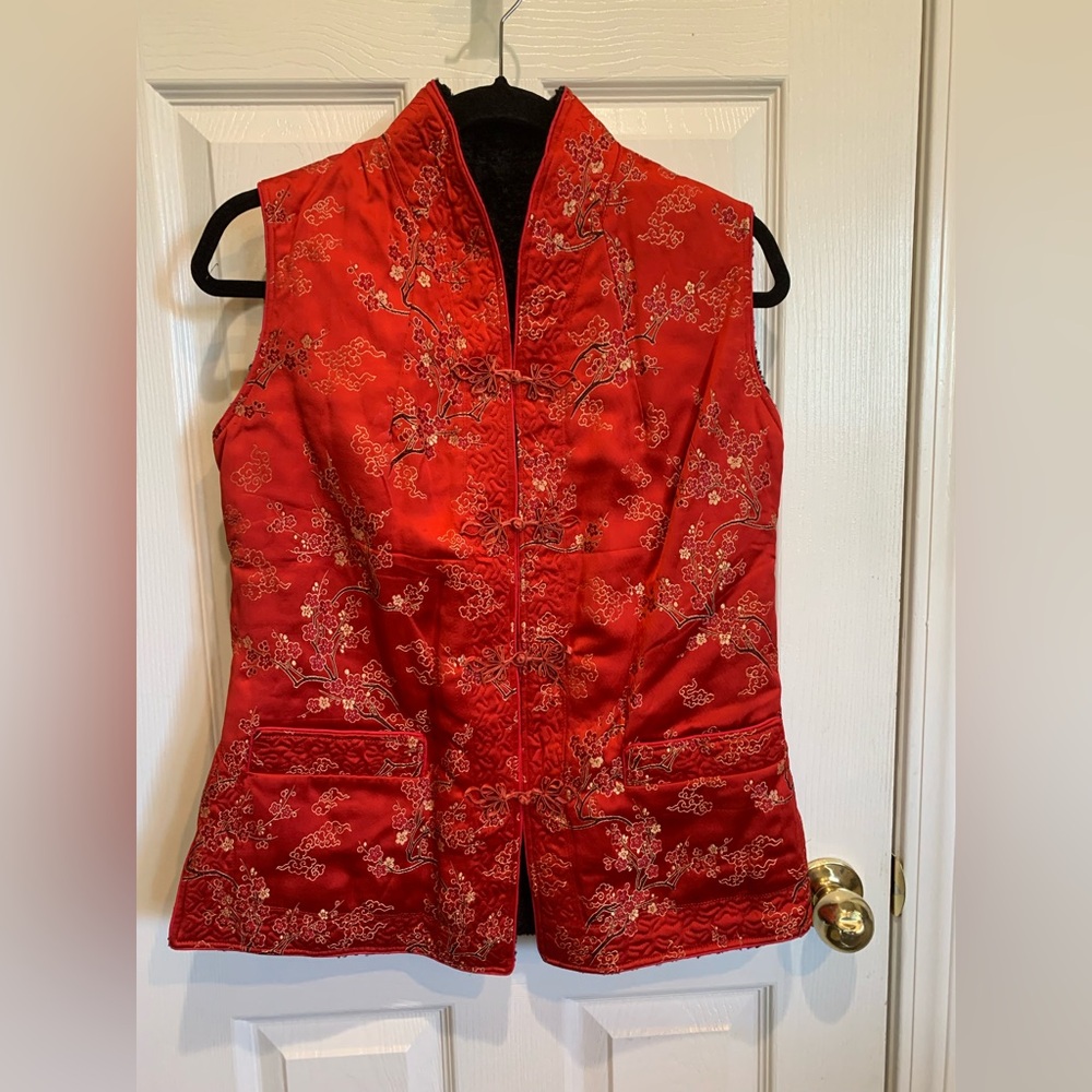 Women’s Red Embroidered Satin Vest